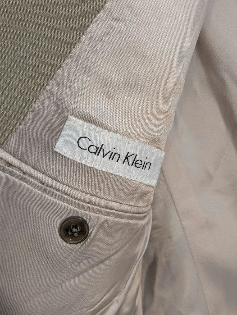 Calvin Klein Blazer Men's 42L Jacket Tan Cream Stripe Polyester Spandex Summer